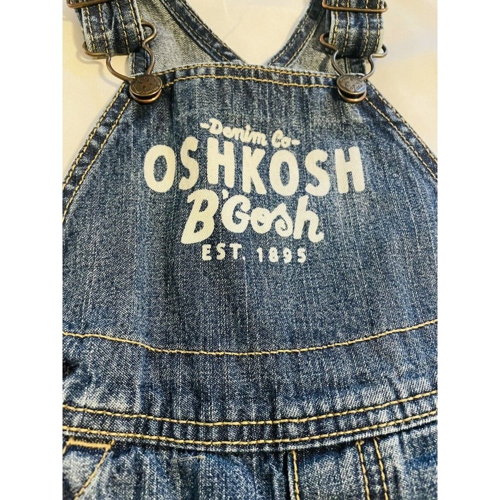 OshKosh B'gosh Vestbak Denim Bib Overalls Toddler 12 Months Blue Jeans Snaps - Picture 2 of 9
